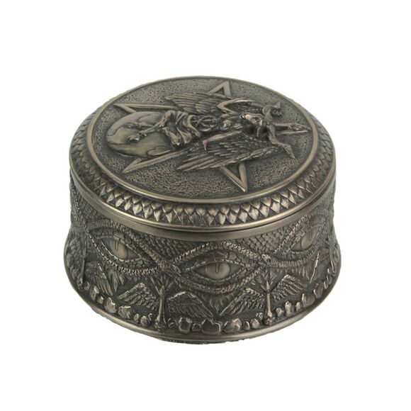 Baphomet With Pentagram Bronze Finished Round Trinket Box Wicca Pagan - Picture 2 of 5